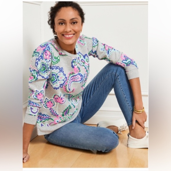 Talbots Sweaters - TALBOTS  Sz Medium Gray Paisley Print High-Low Sweatshirt
